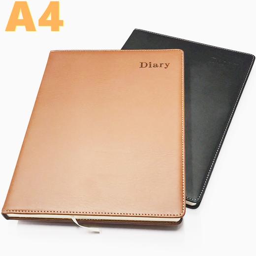 金派皮面笔记本A4硬皮商务记事簿高级记事本账本会议记录本日记本手账日程随手记黑色棕色1本 商品图1