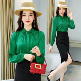 2022春季新款韩版洋气小衫红色上衣女气质优雅立领长袖雪纺衫 HR- YGYL8932