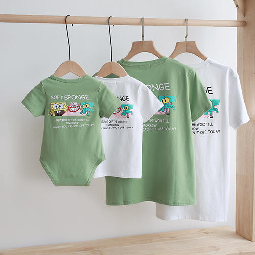 黛唯梵 代发亲子装全家装夏装批发棉卡通动漫绿色家庭装现货通用夏季卡通国庆出游 商品图1