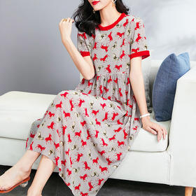 丁摩 夏季时尚撞色真丝裙子时尚优雅桑蚕丝裙子Q122032