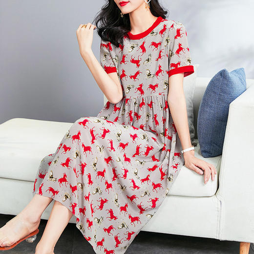 丁摩 夏季时尚撞色真丝裙子时尚优雅桑蚕丝裙子Q122032 商品图0