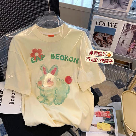 黛唯梵 绿色小熊T恤2022夏季新款韩版宽松ins潮学生卡通印花短袖t恤女国庆出游 商品图6