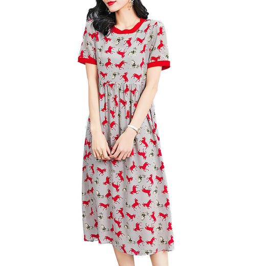 丁摩 夏季时尚撞色真丝裙子时尚优雅桑蚕丝裙子Q122032 商品图5