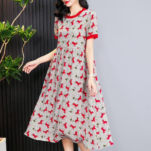 丁摩 夏季时尚撞色真丝裙子时尚优雅桑蚕丝裙子Q122032 商品图2