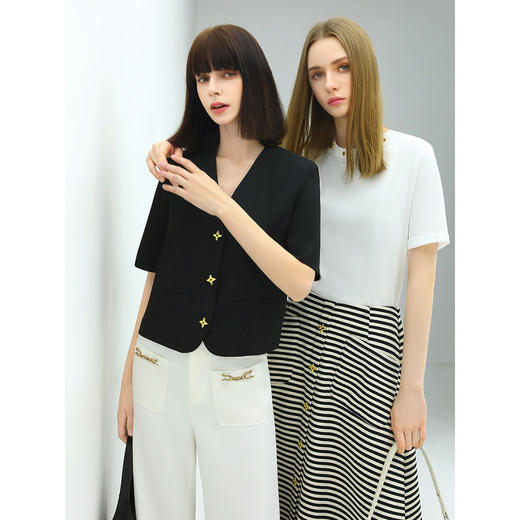 COCOBELLA短袖裸领西装简约干练通勤短款黑色轻薄小西服SI49 商品图4