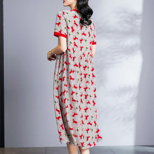 丁摩 夏季时尚撞色真丝裙子时尚优雅桑蚕丝裙子Q122032 商品图3