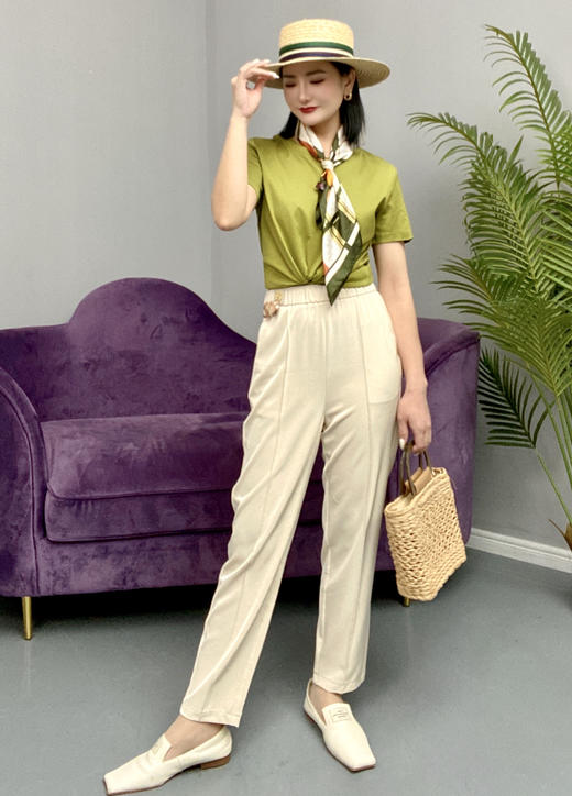 绿2XL【松紧腰烟管西裤】臣禾【可机洗 好打理显腿直】藏肉 轻正装西裤九分裤9221061613 商品图3