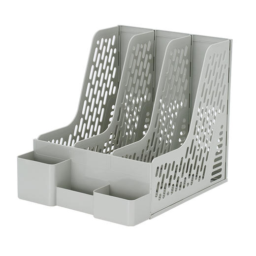 齐心 B2033 多功能资料架（三格） 245*306*265 文件筐框文件架自带笔筒收纳格蓝色黑色桌面收纳 商品图1