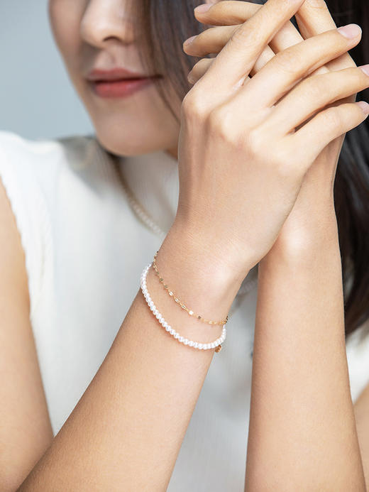 【天猫同款】悦甄 波光双层半珠半链 14K金珍珠手链3-3.5mm  商品图4
