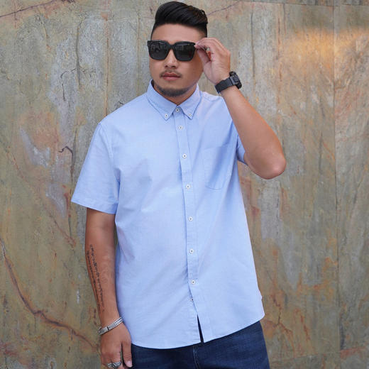 【100%棉】【新款DM】大依优型大码男装短袖衬衫牛津纺加肥加大半袖衬衣上衣夏季男士 商品图0