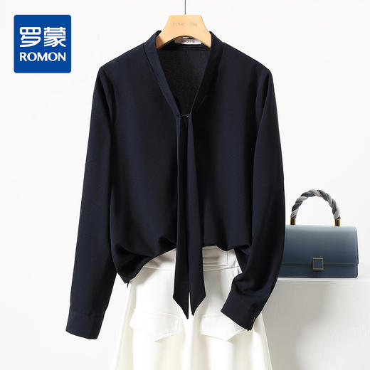 【高定款】罗蒙春季女士长袖衬衫简约飘带干练气质商务通勤衬衣女 商品图7