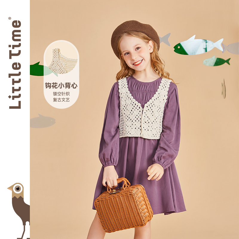 littletime女童连衣裙春装新款法式文艺套装洋气中大儿童春秋裙子
