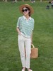 女条纹针织反领短袖 商品缩略图3