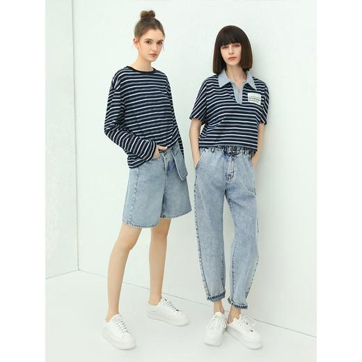 COCOBELLA解构高腰遮胯水洗牛仔蓝短裤女夏季宽松休闲五分裤DN15 商品图1