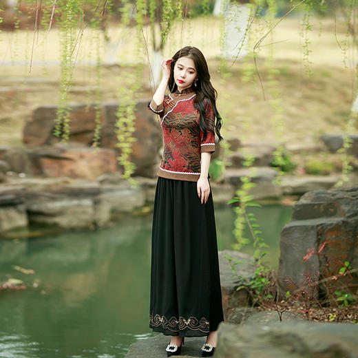 优雅气质，香云纱长款少女改良版旗袍旗袍裙套装两件套BJ-2226 商品图2