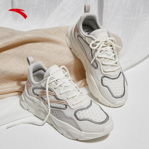 【安踏小千禧】安踏女鞋休闲鞋2022夏季新款运动鞋子女减震轻便学生网面老爹鞋122228891 象牙白/麦粉色/一度灰-2 38 商品图2