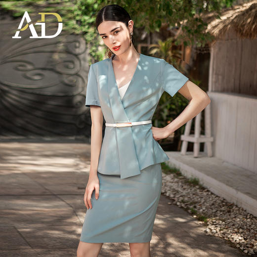 AD浅色职业套装裙年夏季工作服御姐范西装两件套裙主持人正装 商品图2