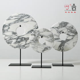 灰白玉片桌面摆件装饰品玉璧(大中小)Disk with stand