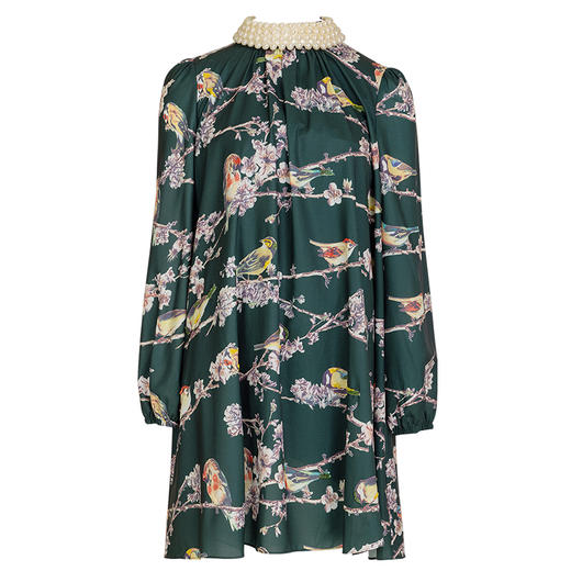 LIZZY 古典优雅名媛风立数码印花喜鹊梅花钉珠连衣裙（配珍珠项链）5396 商品图4