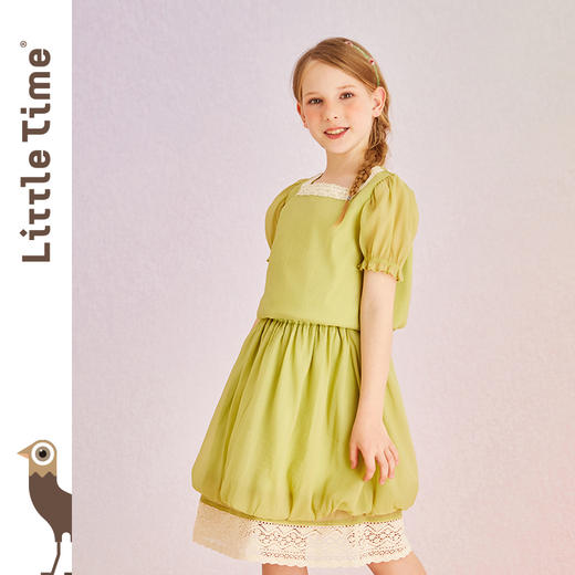 littletime女童拼接花边半身裙夏季花苞裙2022新款中大儿童半截裙 商品图2