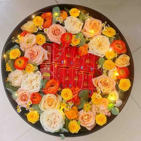 《中华红》大号圆形鲜花礼盒不含烟