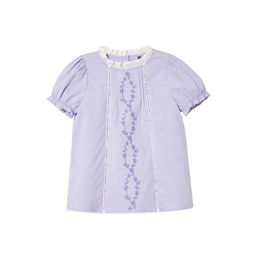 littletime女童纯棉绣花衬衫短袖2022夏季新款文艺中国风儿童上衣 商品图4