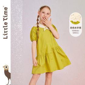 littletime女童海军领连衣裙夏季2022新款纯棉短袖洋气儿童裙子