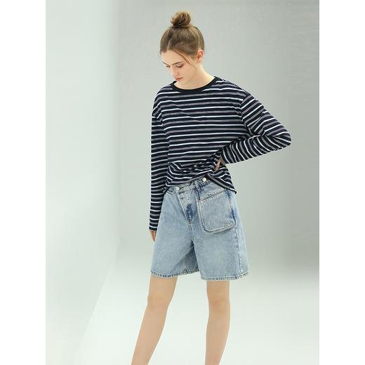 COCOBELLA解构高腰遮胯水洗牛仔蓝短裤女夏季宽松休闲五分裤DN15 商品图4