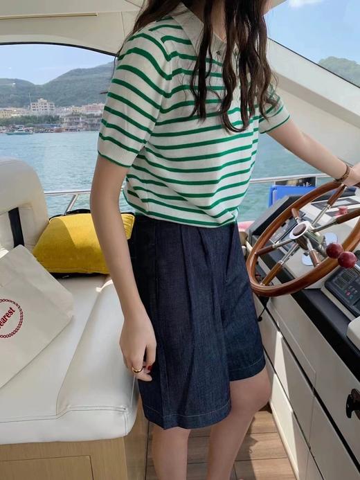 女条纹针织反领短袖 商品图5