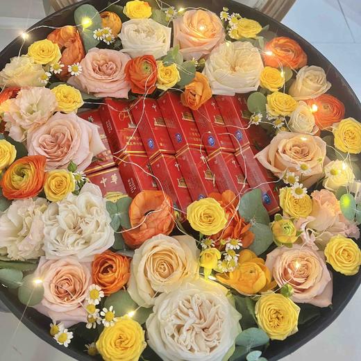 《中华红》大号圆形鲜花礼盒不含烟 商品图2