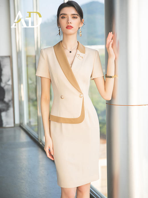 AD假两件西装连衣裙女高级设计感拼色职业西服裙子夏季工作服 商品图3
