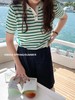 女条纹针织反领短袖 商品缩略图2