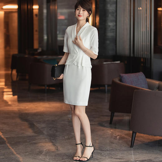 2022年夏季新款气质白色连衣裙女短袖高端职业商务西装裙 商品图3