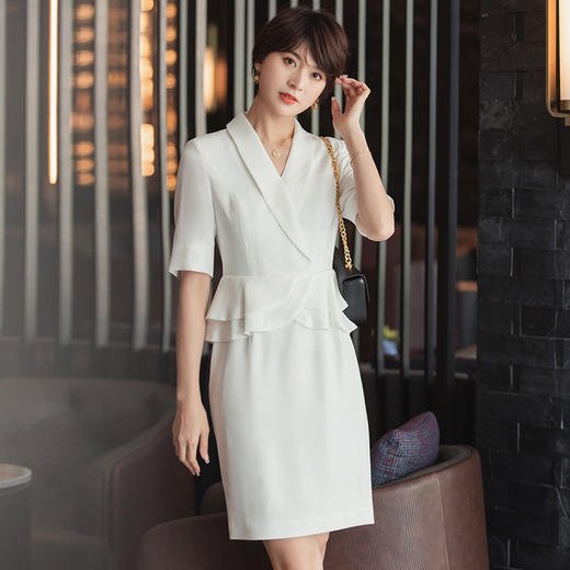 2022年夏季新款气质白色连衣裙女短袖高端职业商务西装裙 商品图0