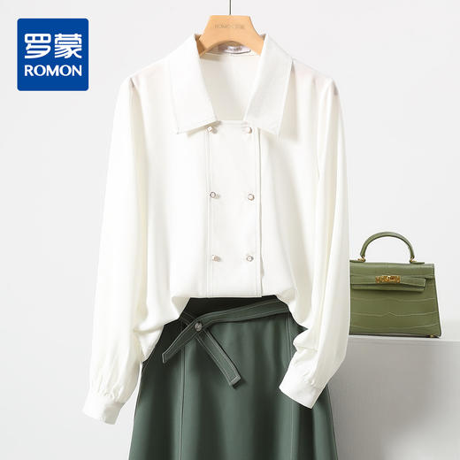 【高定款】罗蒙春季女士长袖衬衫优雅大方简约双排扣商务通勤衬衣女 商品图5