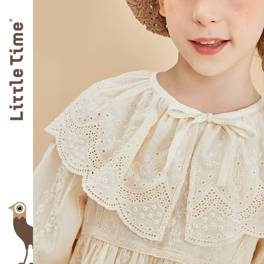 littletime女童绣花披肩2022春季新款儿童文艺百搭镂空披肩 商品图1