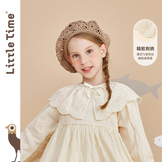 littletime女童绣花披肩2022春季新款儿童文艺百搭镂空披肩 商品图0