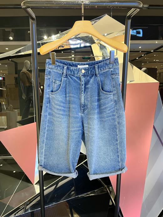微宽松折裤脚松牛仔短裤 商品图0