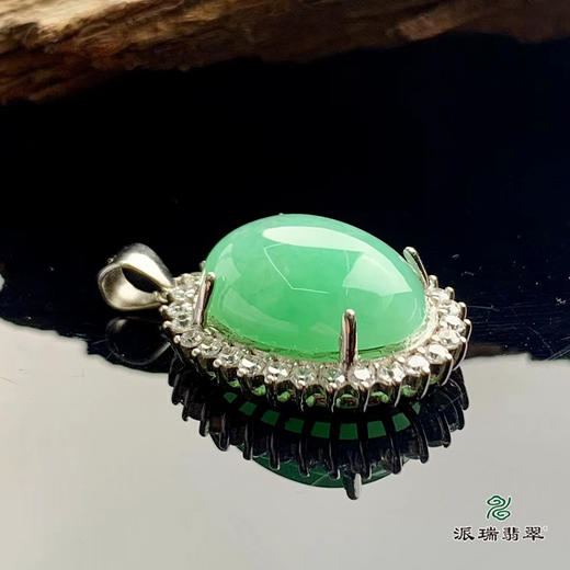 派瑞翡翠 翡翠戒面 糯种 绿色 银托镶嵌 商品图2