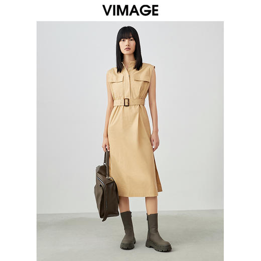 VIMAGE/纬漫纪夏季新款干练中性束腰V领显瘦飞袖连衣裙V1707337 商品图4