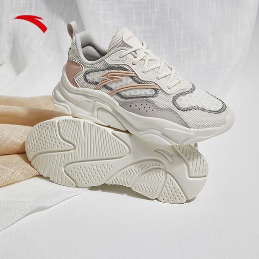 【安踏小千禧】安踏女鞋休闲鞋2022夏季新款运动鞋子女减震轻便学生网面老爹鞋122228891 象牙白/麦粉色/一度灰-2 38 商品图5