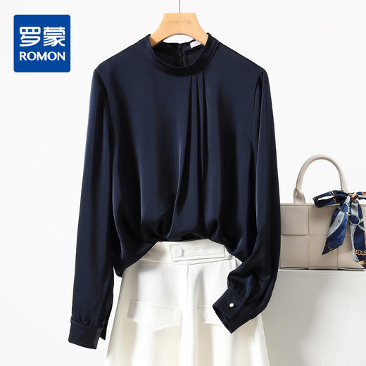 【高定款】罗蒙圆领气质长袖衬衫女商务休闲通勤质感纯色女士衬衣 商品图6