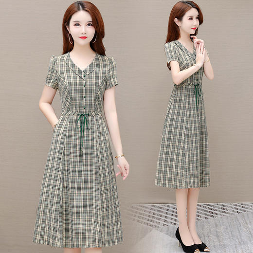 YWE  HZA12格子连衣裙修身气质减龄小个子a字裙 商品图2