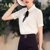AD时尚春夏白色衬衫雪纺衫甜美娃娃领系带短袖衬衣套装高端职业装 商品缩略图0