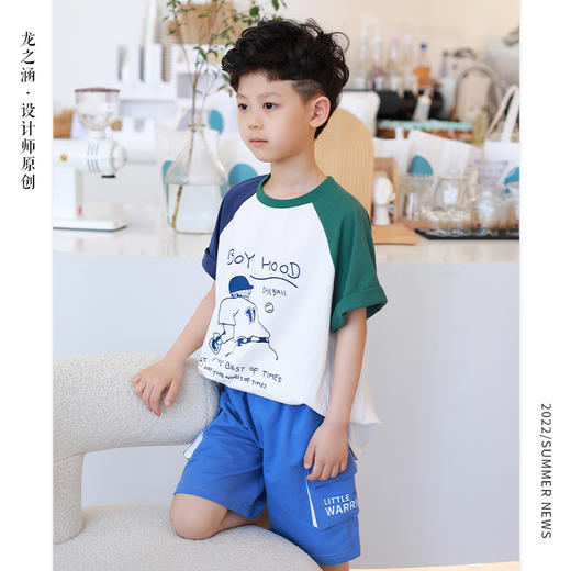 【设计师爆款】龙之涵原创插肩袖短T短袖 60S新疆长绒棉  男女中大童100-170码  运动活力感 儿童趣味印花麻感短袖T恤 商品图4