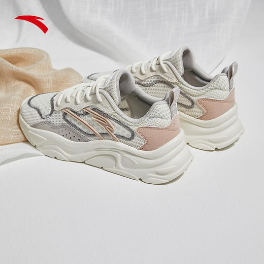 【安踏小千禧】安踏女鞋休闲鞋2022夏季新款运动鞋子女减震轻便学生网面老爹鞋122228891 象牙白/麦粉色/一度灰-2 38 商品图1