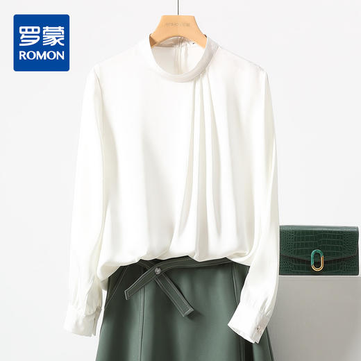【高定款】罗蒙圆领气质长袖衬衫女商务休闲通勤质感纯色女士衬衣 商品图7