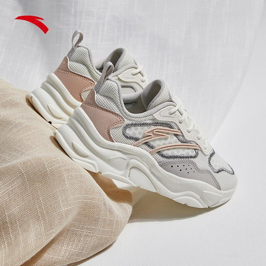 【安踏小千禧】安踏女鞋休闲鞋2022夏季新款运动鞋子女减震轻便学生网面老爹鞋122228891 象牙白/麦粉色/一度灰-2 38 商品图3