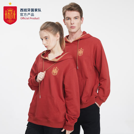 西班牙国家队官方商品丨连帽卫衣休闲宽松红色撞色帽毛圈球迷外套 商品图2