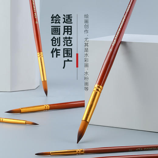 中盛画材6204尖头水彩笔尼龙水粉画笔油画圆头笔颜料绘画笔6支装 商品图3